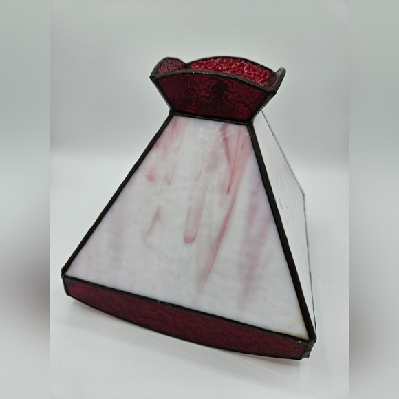 Vintage Tiffany Style RED & WHITE Swirl Slag Glass 11” Lamp SHADE Mid Century - Picture 1 of 9